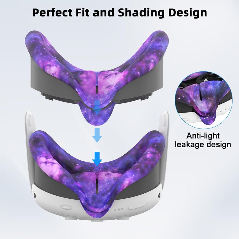 Relohas Deluxe 5 in 1 Silicone Accessories for Meta Quest 3, VR Protective Case Set, Controller Grip Cover, VR Shell Cover, Face Cover, Gifts for Christmas & Halloween (Galaxy Purple) - Image 3